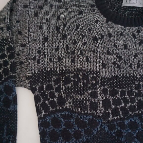 Vintage J. Todd Sweater Gray Black Abstract Geometric Knit 80s Minimalist Retro - Picture 8 of 10